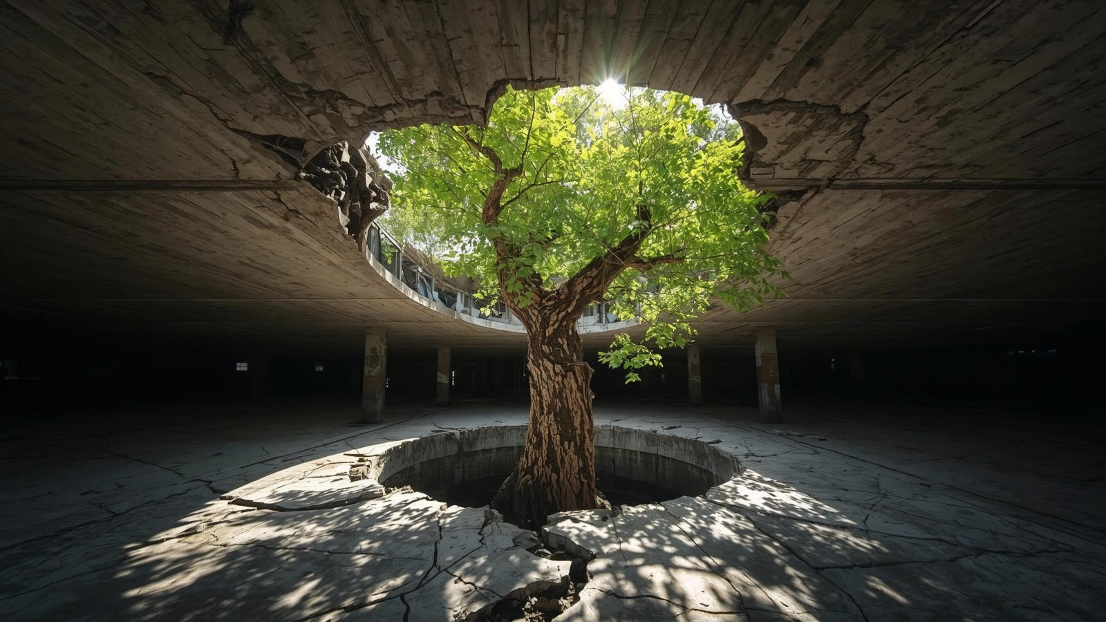 Sometimes, resilience grows in places where hope is least expected. Rooted in broken concrete and hidden shadows, a tree stre...