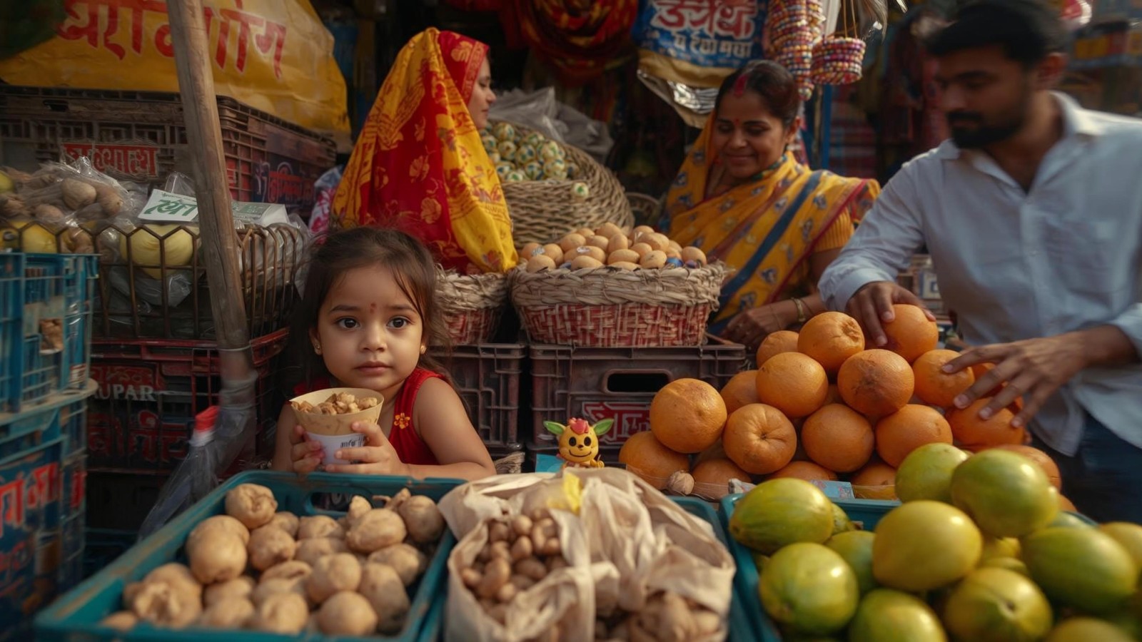 प्रकृति की गोद से बाज़ार के मोल भाव तक, रंगों की मानो एक अलग सी दुनिया में ये रंग बिरंगी सब्ज़ियाँ और फल, हर तरफ शोर के बीच व...